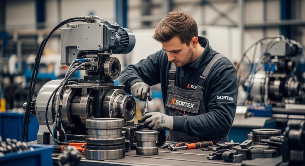 Inżynier serwisu podczas przeglądu technicznego linii produkcyjnej – Utrzymanie Ruchu Pińczów, Busko-Zdrój